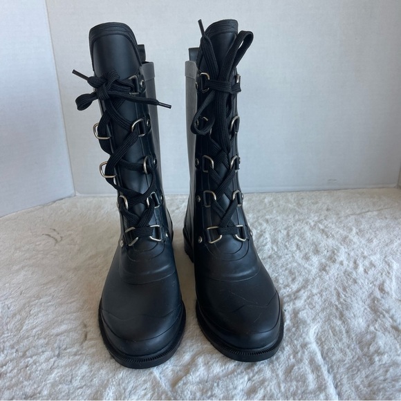 Capelli Tall Lace Rain Black Rubber Rain Boots Women Size 8 - Picture 3 of 11